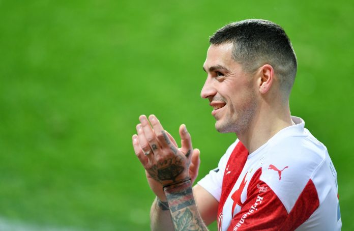 Fotbal - Fortuna liga 20/21 - Slavia - Opava (ve žlutém), 4:0, 21. 3. 2021