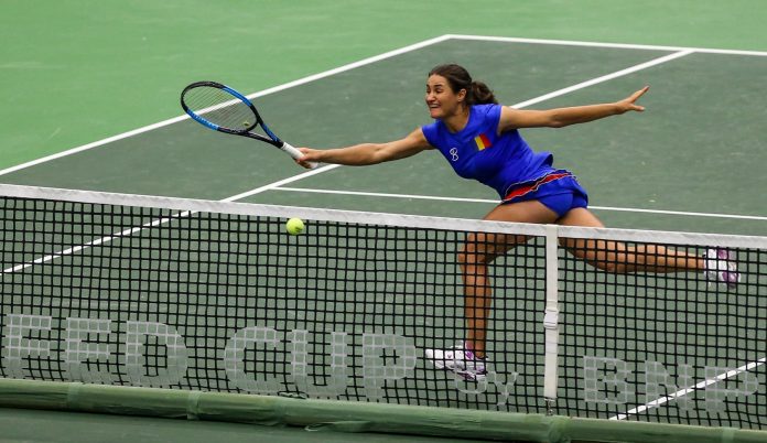 Ostrava, Czech Republic. 10th Feb, 2019. Irina-Camelia Begu and Monica Niculescu (pictured) of Romania in action during the decisive doubles match of Fed Cup World Group, 1st Round against Czech tennis players KATERINA SINIAKOVA and BARBORA KREJCIKOVA in